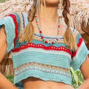 POL Women's Colorful Crochet Crop Top